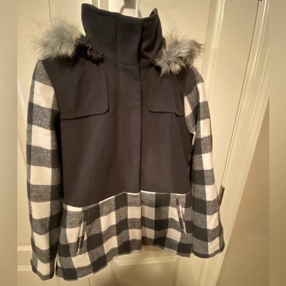 Celebrity Pink Jackets & Blazers - Celebrity Pink Color Block Coat With Detachable Sherpa Lined Fur Hood Like New